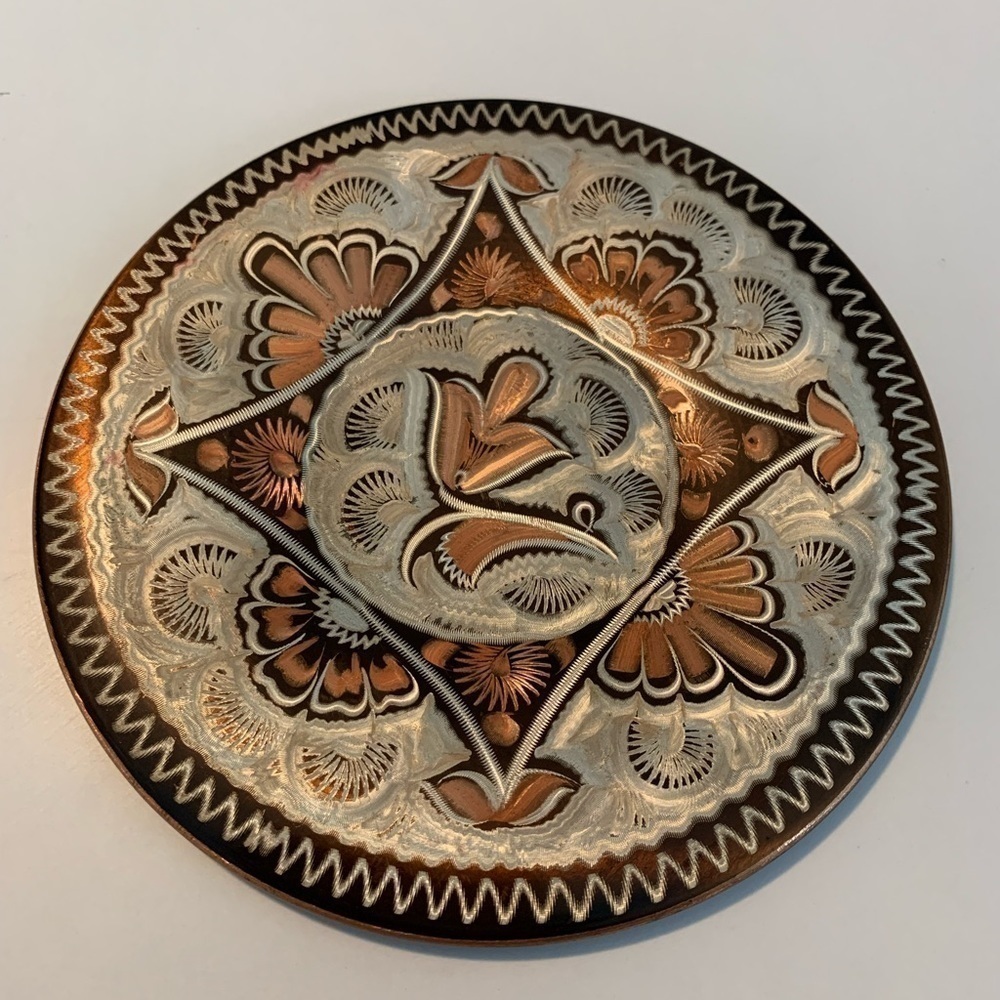 MCM Vintage Aydin Turkish Copper Metal Etched Artisan Boho Retro 80s Wall Art